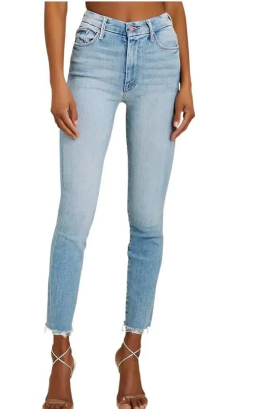Mother High Waisted Looker Ankle Fray Denim Skinny Jeans Au Revoir Blue 25